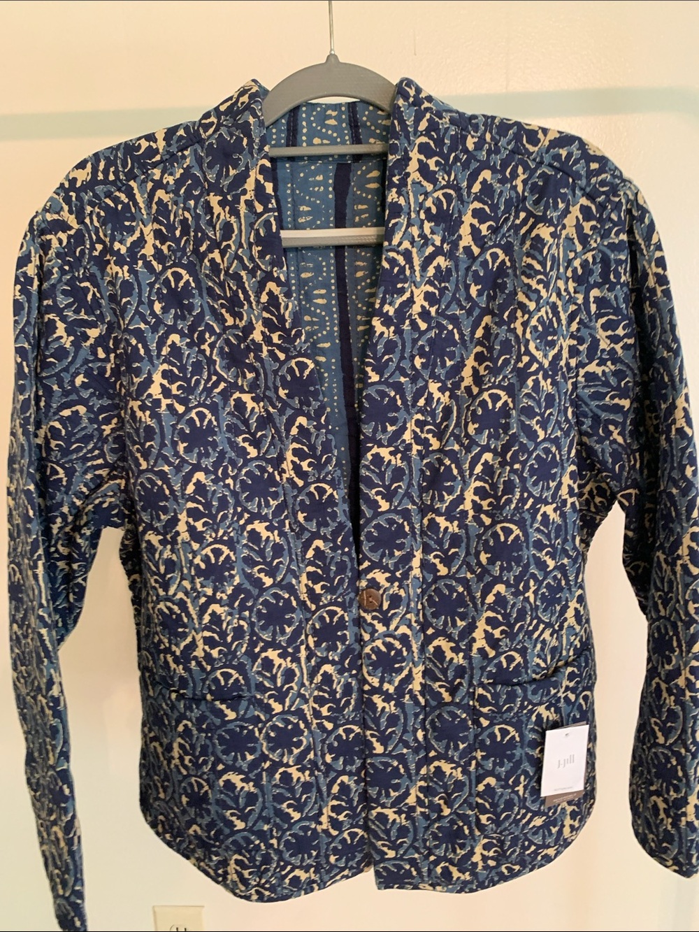 J. Jill Navy and Cream Printed Open Jacket